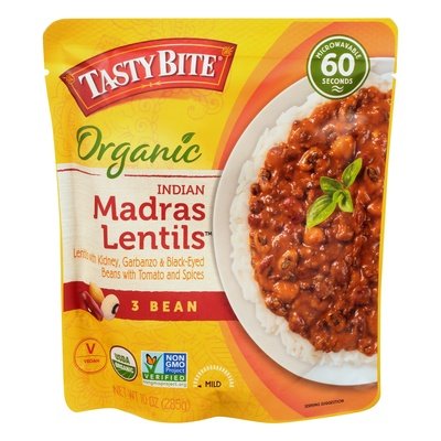 Tasty Bite Madras Lentils Organic Indian 3 Bean Mild 6/10 OZ [UNFI #2538213] [ebt]