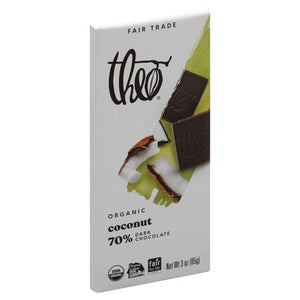 Theo Chocolate Dark Chocolate Organic Coconut 70% 12/3 OZ [UNFI #107599] [ebt] T