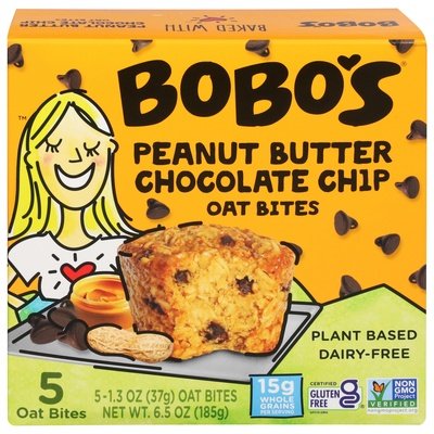 Bobos Oat Bars Oat Bites Peanut Butter Chocolate Chip 6/5/1.3 OZ [UNFI #2267623] [ebt]