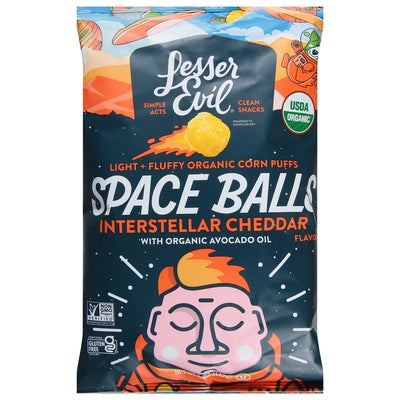 Lesser Evil Space Balls Interstellar Cheddar Flavor 6/5 OZ [UNFI #2940245] [ebt]