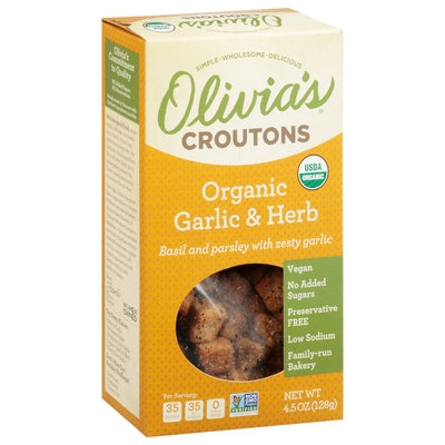 Olivias Croutons Croutons Organic Garlic & Herb 6/4.5 OZ [UNFI #0989566] [ebt]