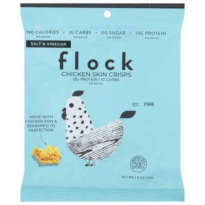 Flock Chicken Skin Crisps Salt & Vinegar 8/2.5 OZ [UNFI #2859866] [ebt]