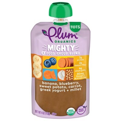 Plum Organics Mighty 4Â® Banana Blueberry Sweet Potato Carrot Greek Yogurt & Millet 4oz Pch 6/4 OZ [UNFI #1252691] [ebt]
