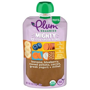 Plum Organics Mighty 4Â® Banana Blueberry Sweet Potato Carrot Greek Yogurt & Millet 4oz Pch 6/4 OZ [UNFI #1252691] [ebt]