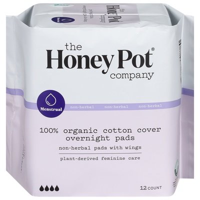 The Honey Pot Pads Overnight Organic With Wings Menstrual 1/12 CT [UNFI #2721264] T