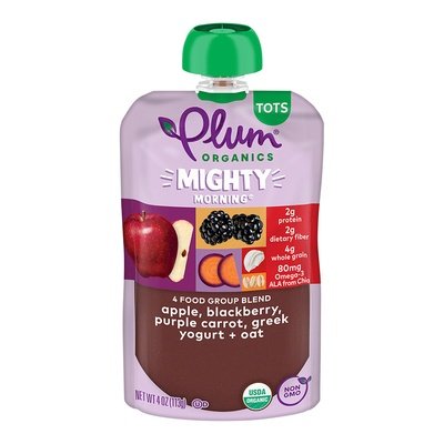 Plum Organics Mighty MorningÂ® 4 Apple Blackberry Purple Carrot Greek Yogurt + Oat 4oz Pouch 6/4 OZ [UNFI #1252725] [ebt]