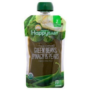 Happy Baby Baby Food Organic Green Beans Spinach & Pears 2 (6+ Months) 16/4 OZ [UNFI #1909993] [ebt]