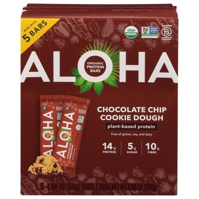 Aloha Protein Bars Organic Chocolate Chip Cookie Dough 6/5 PACK [UNFI #2958098] [ebt]