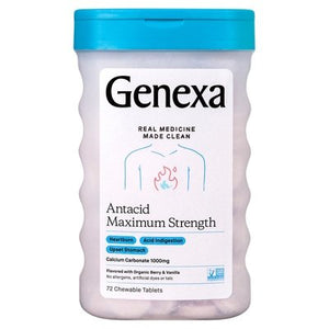 Genexa Antacid Maximum Strength 1000 mg Berry & Vanilla Chewable Tablets 72 TAB [UNFI #2515682] T