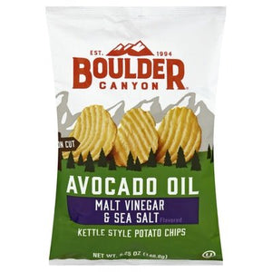 Boulder Canyon Potato Chips Kettle Style Malt Vinegar & Sea Salt Flavored Avocado Oil 12/5.25 OZ [UNFI #1590462] [ebt]
