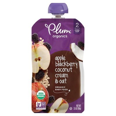 Plum Organics Baby Food Organic Apple Blackberry Coconut Cream & Oat 2 (6 Mos. & Up) 6/3.5 OZ [UNFI #2359313] [ebt]
