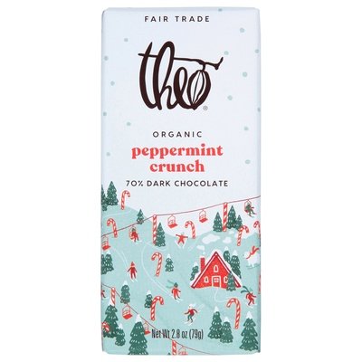Theo Chocolate Dark Chocolate Organic Peppermint Crunch 12/2.8 OZ [UNFI #2851426] [ebt] T