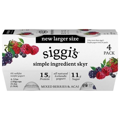 Siggis Yogurt Nonfat Mixed Barries & Acai 4 Pack 4/4/5.3 Z [UNFI #2794618] [ebt]