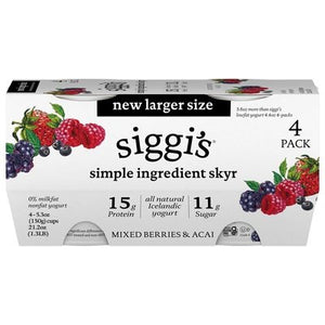 Siggis Yogurt Nonfat Mixed Barries & Acai 4 Pack 4/4/5.3 Z [UNFI #2794618] [ebt]