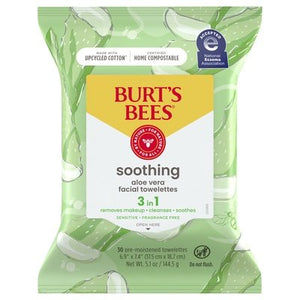 Burts Bees Facial Towelettes Aloe Vera Soothing 3 in 1 3/30 CT [UNFI #2056901] T