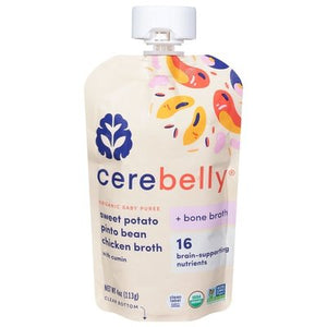 Cerebelly Baby Puree Sweet Potato Pinto Bean Chicken Broth Organic 6/4 OZ [UNFI #2786663] [ebt]