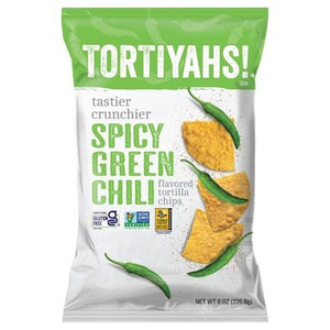 Tortiyahs Tortilla Chips Spicy Green Chili Flavored 12/8 OZ [UNFI #2953677] [ebt]