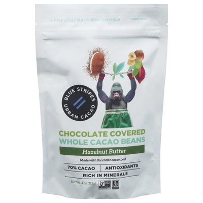 Blue Stripes Whole Cacao Beans Hazelnut Butter Chocolate Covered 6/4 OZ [UNFI #2836823] [ebt]