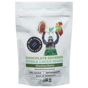 Blue Stripes Whole Cacao Beans Hazelnut Butter Chocolate Covered 6/4 OZ [UNFI #2836823] [ebt]