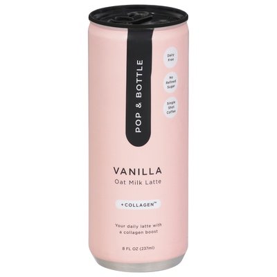 Pop & Bottle Oat Milk Latte Vanilla +Collagen 12/8 OZ [UNFI #2642676] [ebt]
