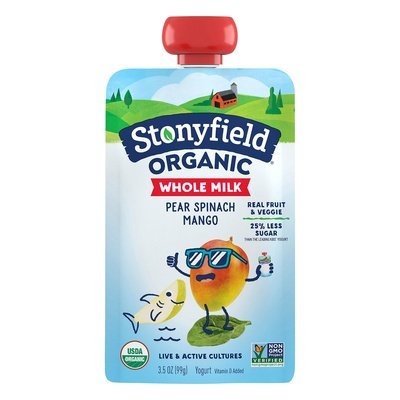 Stonyfield Organic Organic Pear Spinach Mango Whole Milk Yogurt 8/3.5 OZ [UNFI #2029882] [ebt]