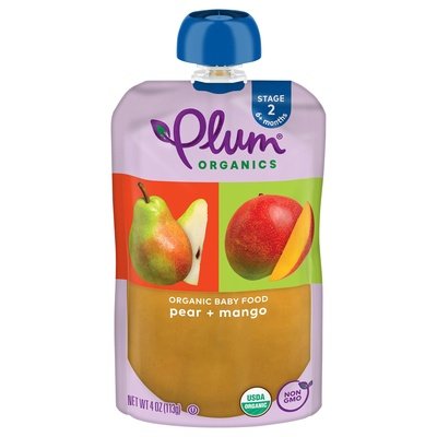Plum Organics Stage 2 Organic Baby Food Pear + Mango 4oz Pouch 6/4 OZ [UNFI #1144518] [ebt]