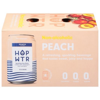 Hop Wtr Sparkling Hop Water Peach Non-Alcoholic 4/6/12 OZ [UNFI #2868107] [ebt] T