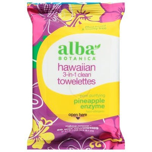 Alba Botanica Clean Towelettes 3-in-1 Hawaiian Pineapple Enzyme Pore Purifying 25 CT [UNFI #2762573] T