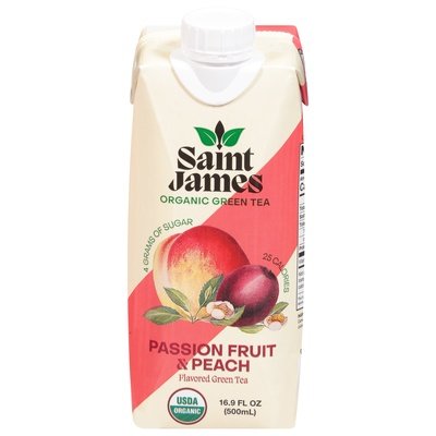Saint James Green Tea Organic Passion Fruit & Peach 12/16.9 Z [UNFI #2995090] [ebt]
