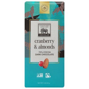 Endangered Species Chocolate Dark Chocolate Cranberry & Almonds 72% Cocoa 12/3 OZ [UNFI #105718] [ebt] T