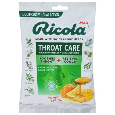 Ricola Throat Care Honey Lemon Wrapped Drops 6/34 CT [UNFI #2870558] [ebt] T