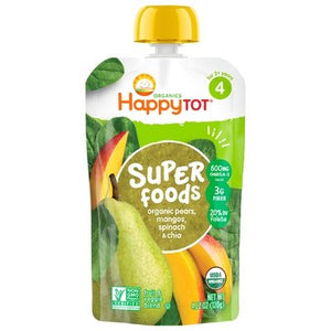 Happy Tot Fruit & Veggie Blend Organic Pears Mangos Spinach & Chia Super Foods 4 (2+ Years) 16/4.22 OZ [UNFI #209791] [ebt]