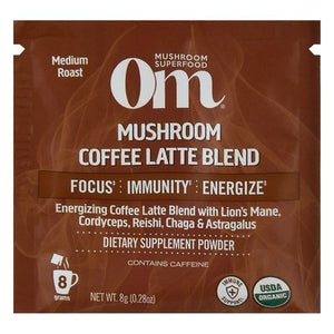 Om Mushroom Powder Medium Roast Coffee Latte Blend 10/.21 OZ [UNFI #2552370] T