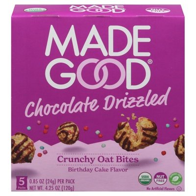 Made Good Oat Bites Crunchy Chocolate Drizzled Birthday Cake Flavor 5 Packs 6/4.25 OZ [UNFI #2950962] [ebt]