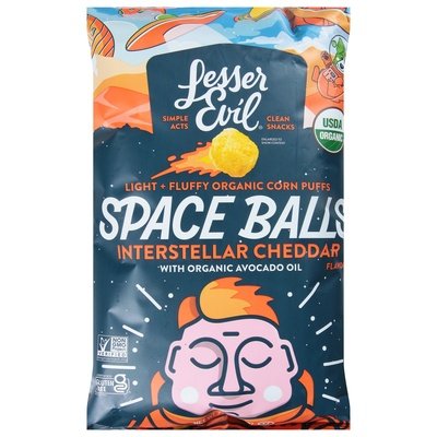 Lesser Evil Space Balls Organic Light + Fluffy Interstellar Cheddar 12/7 OZ [UNFI #2919710] [ebt]