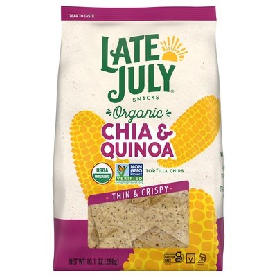 Late July Snacks Tortilla Chips Organic Chia & Quinoa Thin & Crispy 9/10.1 OZ [UNFI #2805182] [ebt]