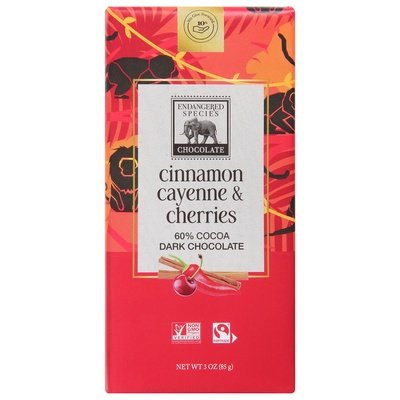 Endangered Species Chocolate Dark Chocolate Cinnamon Cayenne & Cherries 60% Cocoa 12/3 OZ [UNFI #1643386] [ebt] T