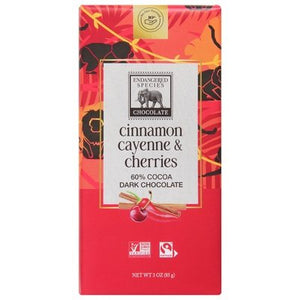 Endangered Species Chocolate Dark Chocolate Cinnamon Cayenne & Cherries 60% Cocoa 12/3 OZ [UNFI #1643386] [ebt] T