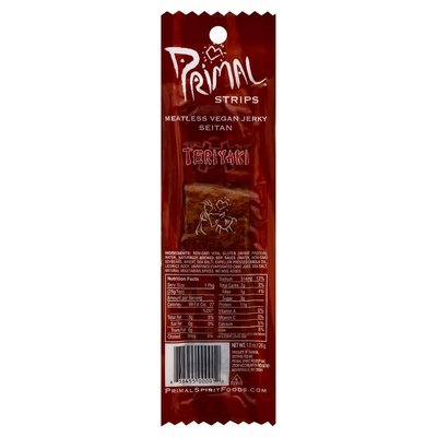 Primal Spirit Foods Vegan Jerky Meatless Seitan Teriyaki 24/1 OZ [UNFI #0267278] [ebt]