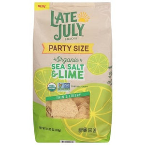 Late July Snacks Tortilla Chips Organic Sea Salt & Lime Thin & Crispy Party Size 9/14.75 OZ [UNFI #2821676] [ebt]