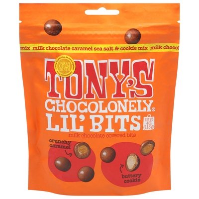 Tonys Chocolonely Lil Bits Milk Chocolate Caramel Sea Salt & Cookie Mix 8/4 OZ [UNFI #3017373] [ebt] T