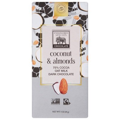 Endangered Species Chocolate Dark Chocolate Coconut & Almonds 75% Cocoa Oat Milk 12/3 OZ [UNFI #2659092] [ebt] T