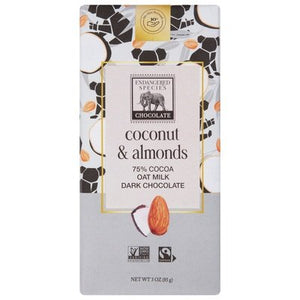 Endangered Species Chocolate Dark Chocolate Coconut & Almonds 75% Cocoa Oat Milk 12/3 OZ [UNFI #2659092] [ebt] T