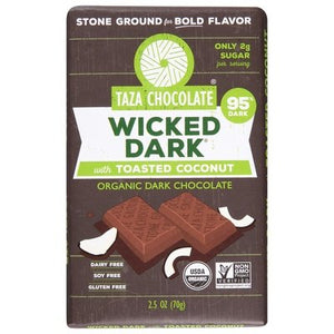Taza Chocolate Dark Chocolate Organic Wicked Dark With Toasted Coconut 10/2.5 OZ [UNFI #2275295] [ebt] T