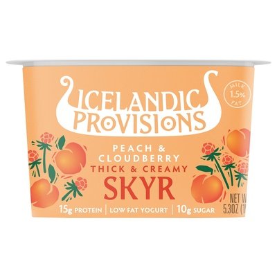 Icelandic Provisions Skyr Low Fat Peach & Cloudberry Thick & Creamy 12/5.3 OZ [UNFI #1994060] [ebt]