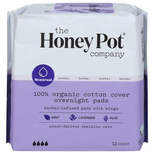 The Honey Pot Pads Organic With Wings Overnight Herbal-Infused 1/12 CT [UNFI #2713600] T
