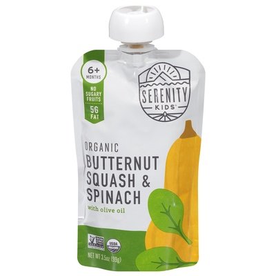 Serenity Kids Baby Food Butternut Squash & Spinach Organic 6+ Months 6/3.5 OZ [UNFI #2460061] [ebt]